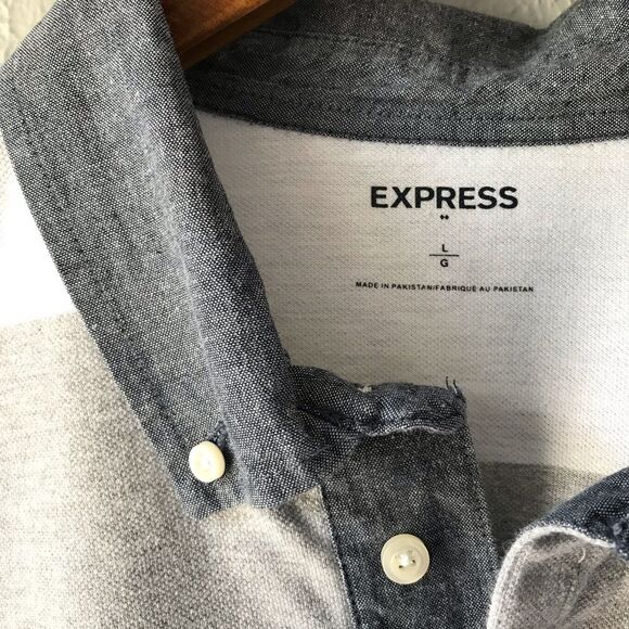 Express Polo Style Gray/White Striped Shirt Size Large - Picture 2 of 6